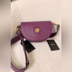 Versace Medusa Purple Leather Crossbody saddle Bag